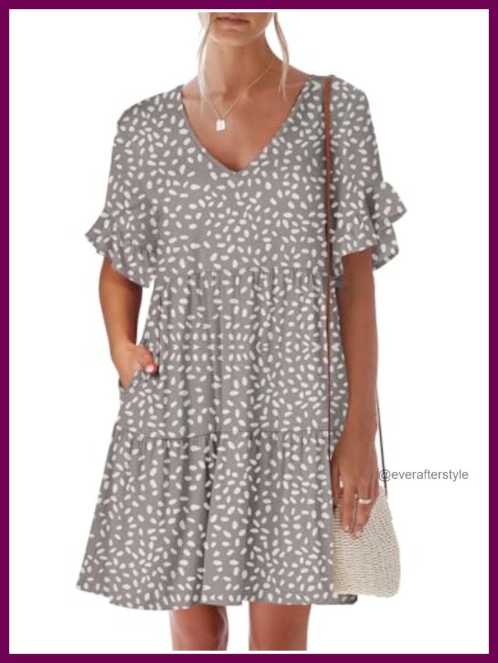 Women's Summer Mini Dress V Neck Ruffle Sleeve A Line Tiered Flowy Beach